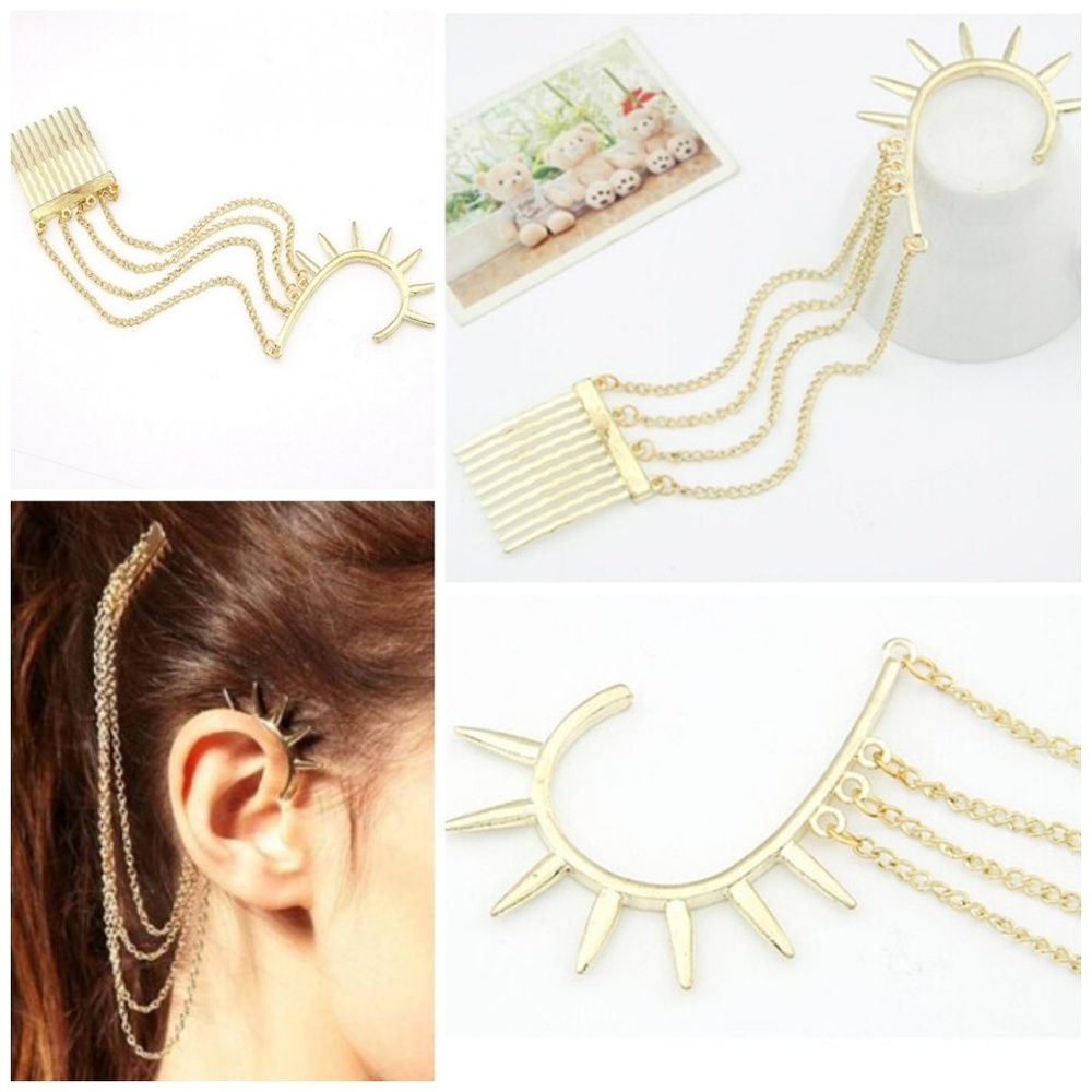 Goddess Spike Ear Cuff with Linked Comb